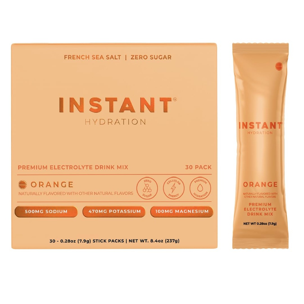 即时水解 电解剂 粉末包 - Citrus Orange Drink Mix - 零糖 - Keto, Vegan, Gluten - Free, Non-GMO - 快速恢复,脑健康,肌肉与组织支持 - 30棒