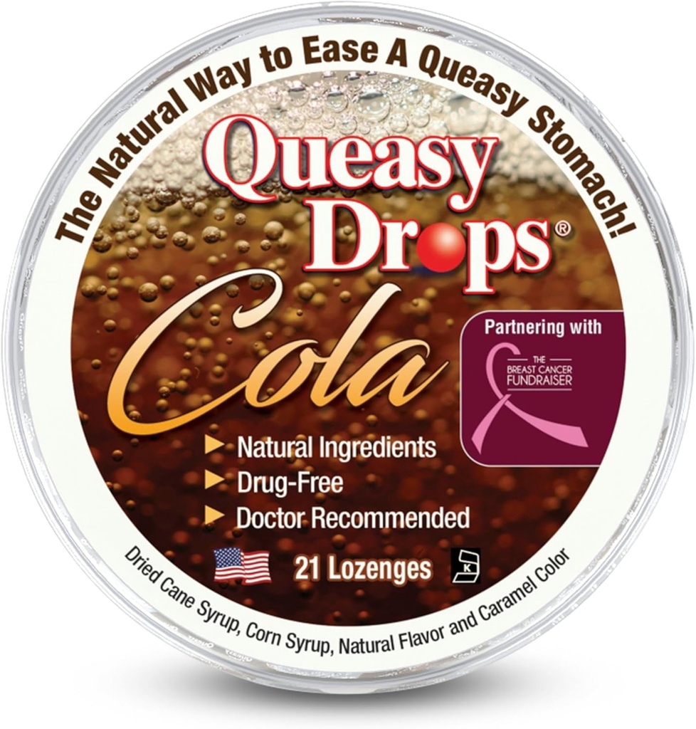 3 Lollies Qeasy Drops - Cola Flavor - Relief from Nausea & Travel 疾病,吸干嘴和安眠胃 - 天然成分 - 21 ct