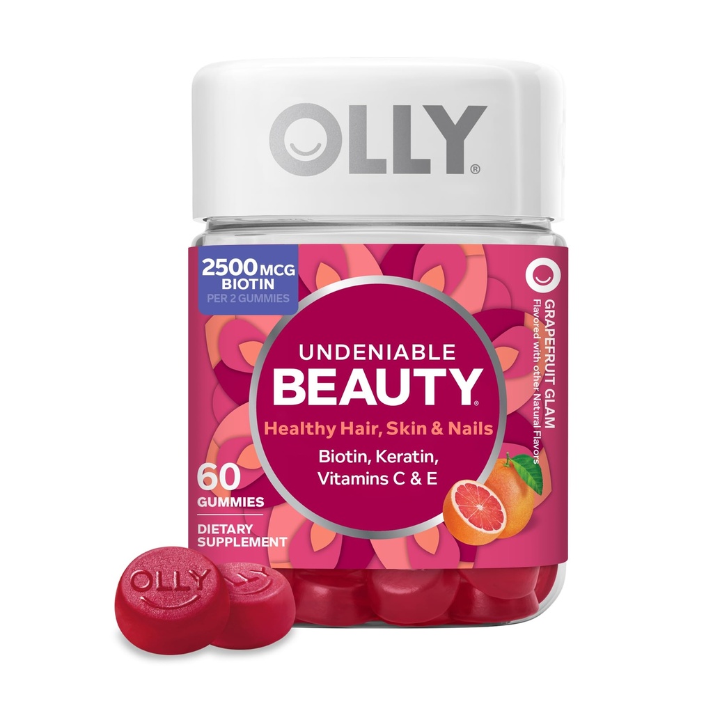 OLLY 不可否认的美人Gummy,为毛发,皮肤,钉子,Biotin,维生素C,Keratin,Chewable Supplement,Grapele果,30天供应-60个计数