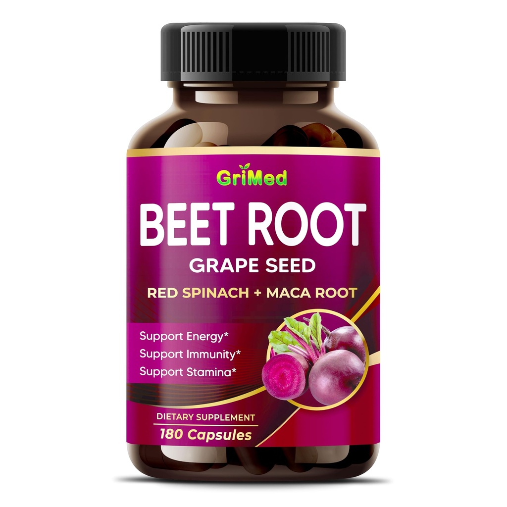 GriMed Beet Root with Grape种子提取器, Maca Root, Red Pinach & Ashwagandha – 180 蔬菜卡普尔