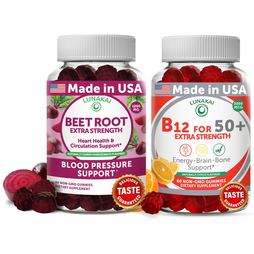 Lunakai Beet Root and Vitamin B12 成人50+套装专有抗氧化剂混合剂 - 心脏和循环支持,能量和生命力促进,高强度