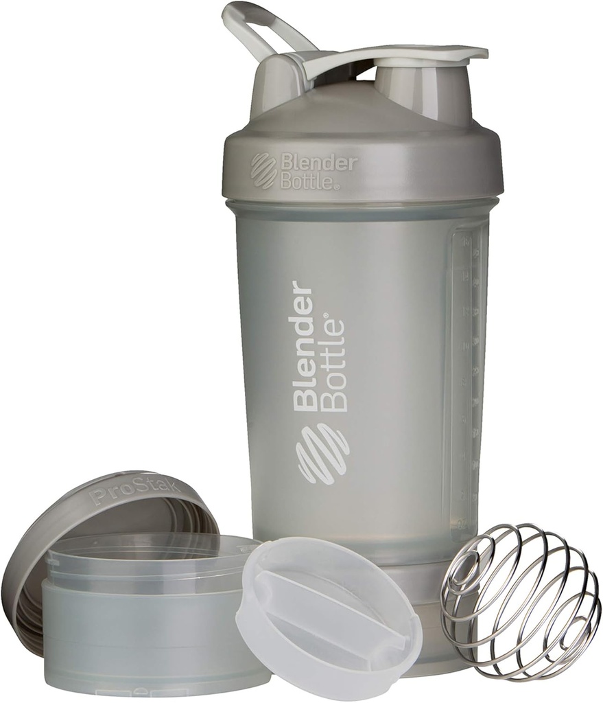 BlenderBottle Shaker 瓶装药丸组织器和蛋白质粉末ProStak系统的存储器,22-Ounce, Pebble Grey