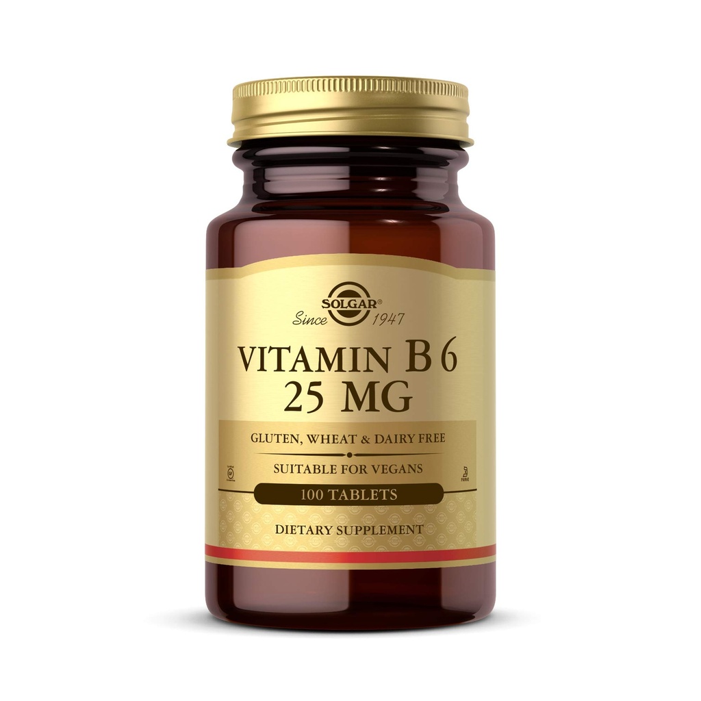 Solgar维生素B6 25 mg,100 片 - 支持能量代谢,心脏健康与健康神经系统 - B 复合补充 - Vegan, Gluten Free, 奶制品免费, Kosher - 100 服务