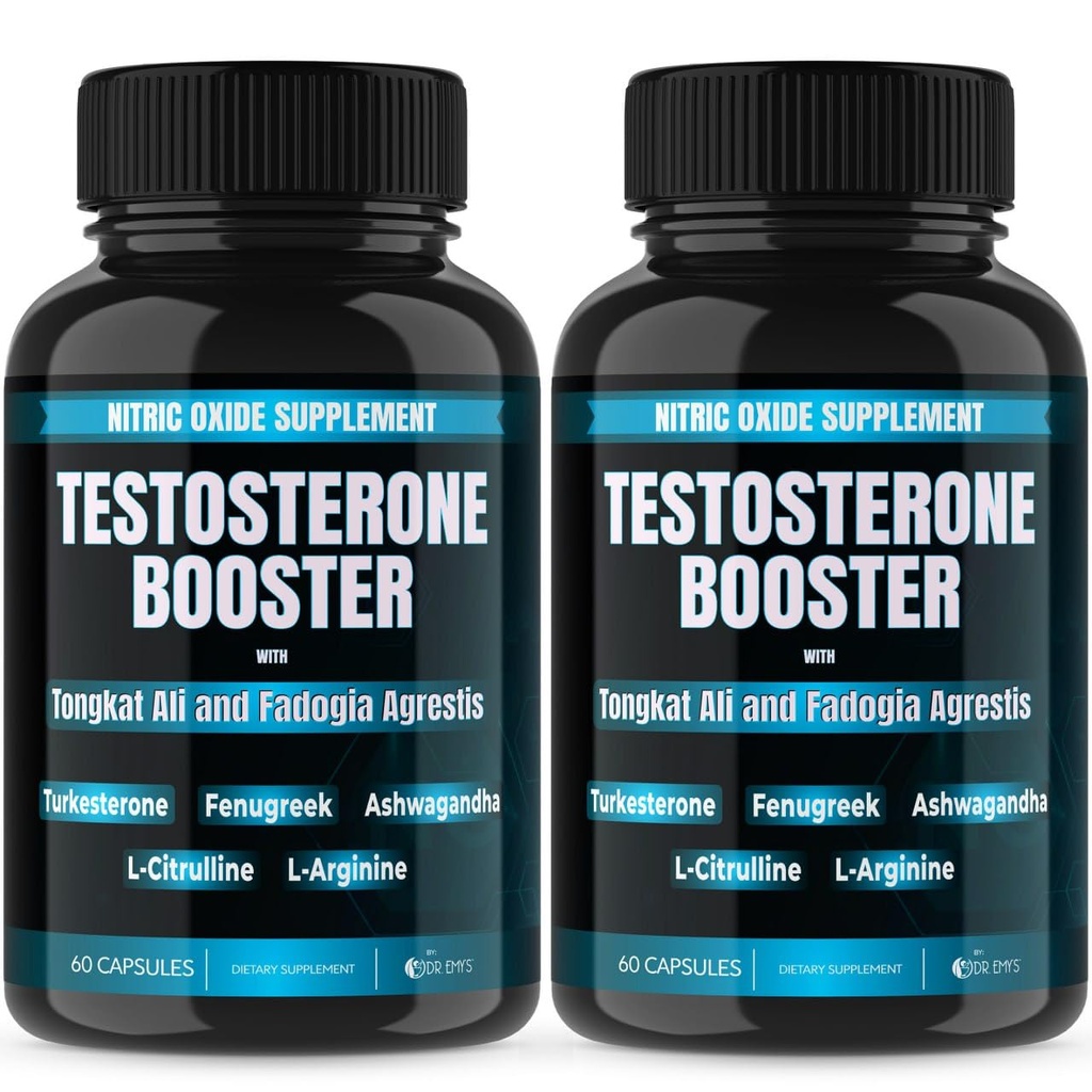 Emy医生的(2包Testosterone Booster-Tongkat Ali Fadogia Agrestis Nicric Oxide Ashwagandha,配有L Arginine Citrulline Fenugreek的男子补充剂-Turkesterone预选泵(120卡普勒斯)