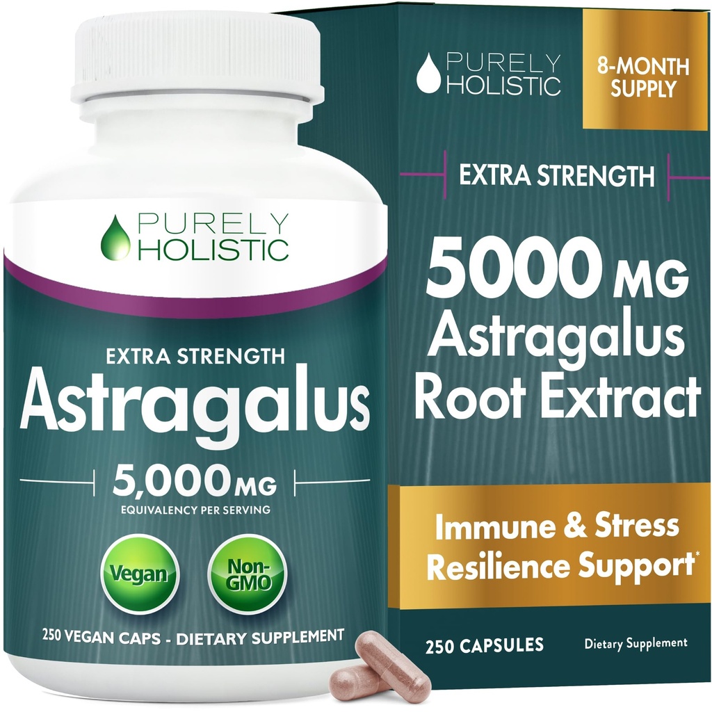 Astragalus Capsules 5,000 mg - 250 mcssules, 8+月供给 - 超强 Astragalus 根提取 20:1 - 非转基因生物,蔬菜和 Vegan 友好 - 支持Immune系统和心血管