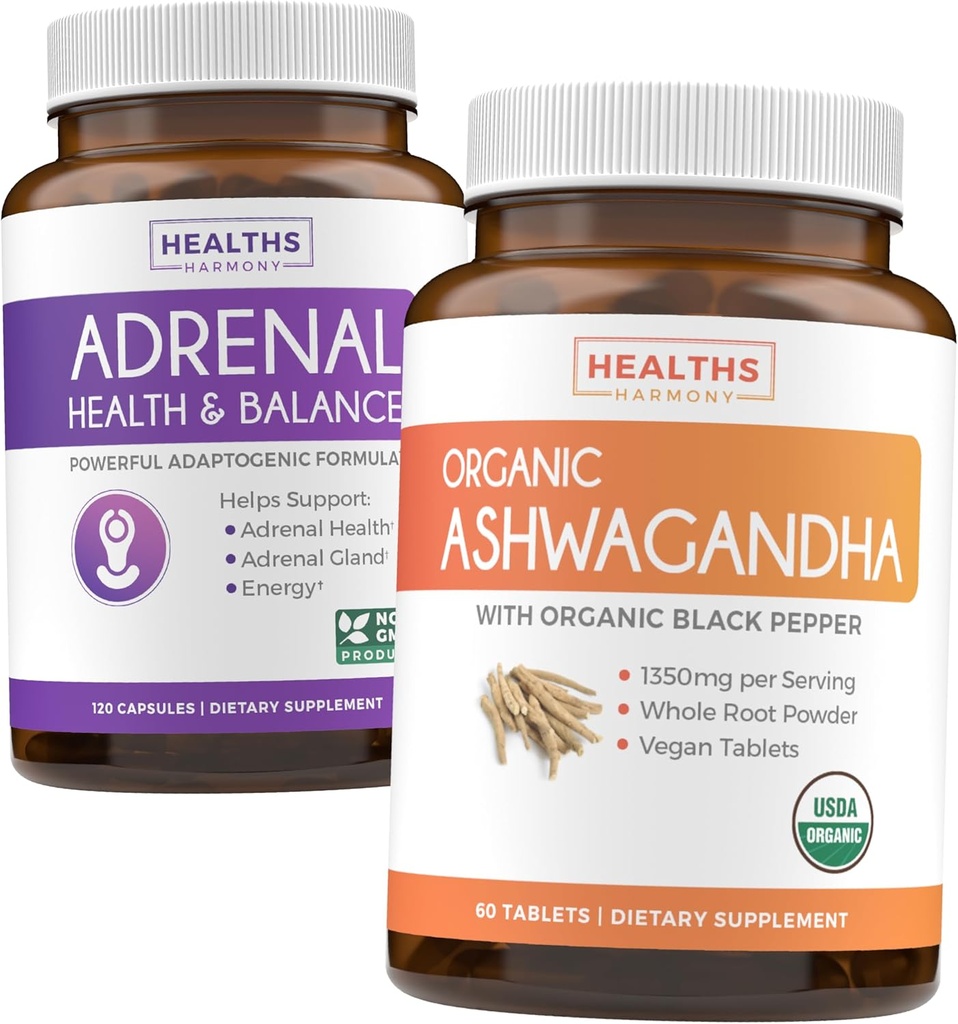 肾上腺素和 Ashwagandha (1-Month Supplication) 冷却和能量包 - 肾上腺素支持 L-Tyrosine (120 Capsules) & USDA Organical Ashwagandha 1350mg Ashwagandha根粉/服务(60 Capsules)