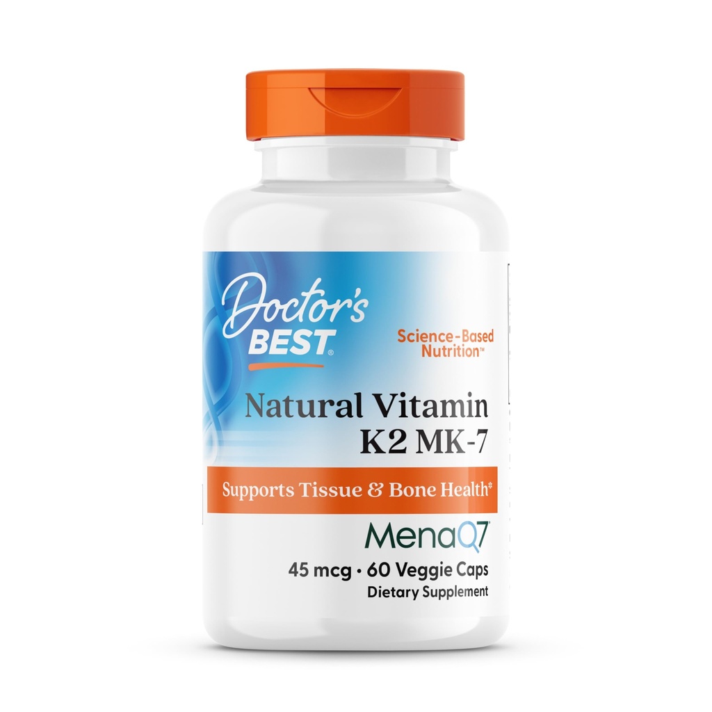 医生 最佳天然维生素 K2 MK-7,支持组织与骨质健康,非GMO,Gluten Free,Soy Free,Vegan 60 Veggie Caps