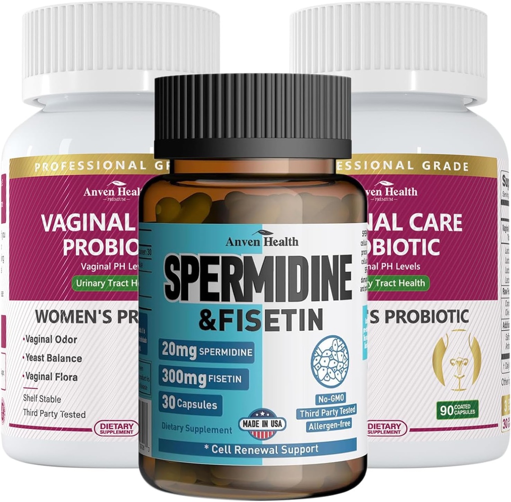 妇女健康包:2瓶阴道避孕药+1瓶Spermidine & Fisetin — 阴道、Gut & Immune健康+细胞更新和抗衰老支持