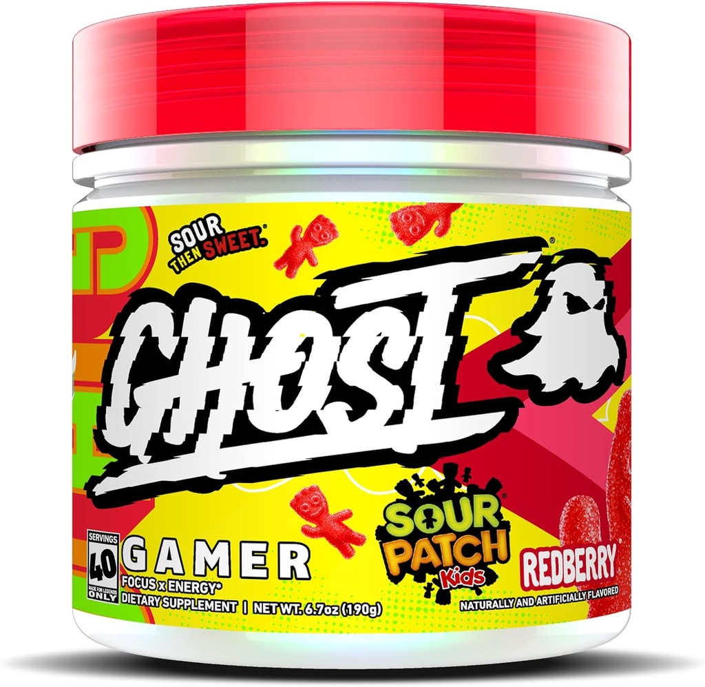GHOST Gamer: 能量和焦点支持公式 - 40 services, Sour Patch kids Redberry - 诺特罗比和天然咖啡因用于关注,准确性和反应时间 - Vegan, Gluten-free