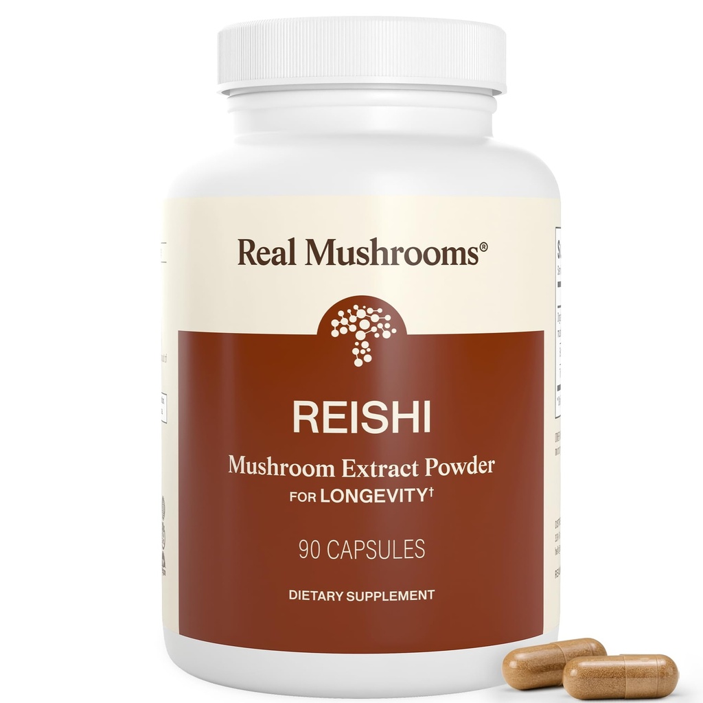 真正的蘑菇 Reishi Mushroom Capsules - 手摘的有机蘑菇提取器 - Red Reishi for Tranquil Daily Wellness with Verifed Beta Glucans Vegan, Non-GMO, No Grain fillers, 90 cm