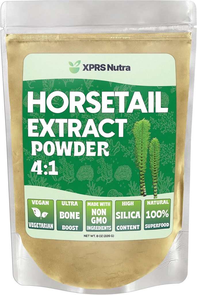 XPRS 毛发,钉子和骨骼的Nutra马尾提取粉 - 高发性马尾根粉 - 最高结果的高硅含量 - Vegan 友好的霍斯尾提取粉 (8 oz)