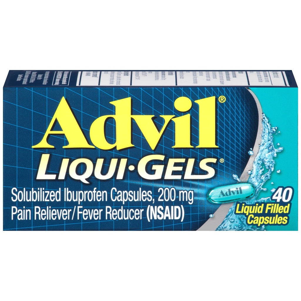 Advil Liqui-Gels 疼痛解脱器和减热器,用Ibuprofen 200mg为成年人治疗头痛、背痛、月经疼痛和联合疼痛解脱 -- -- 40个液体填充盖子
