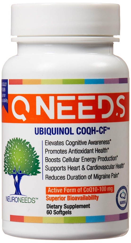 QNeeds coqh-cf Ubiquinol 100 mg COQ10 临床证明最大吸收强化交付、增强的Mitochondridrial支持、抗氧化剂促进心脏健康、60个软胶