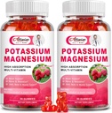 2 Pack Potassium Magnesium Supplements Gummys - Potassium Citrate & Magnesium Glycnate for Leg Cramps & Muscle, Mood & Relaxation, 能量支持与维生素B6, D3, C Raspberry Flavor.