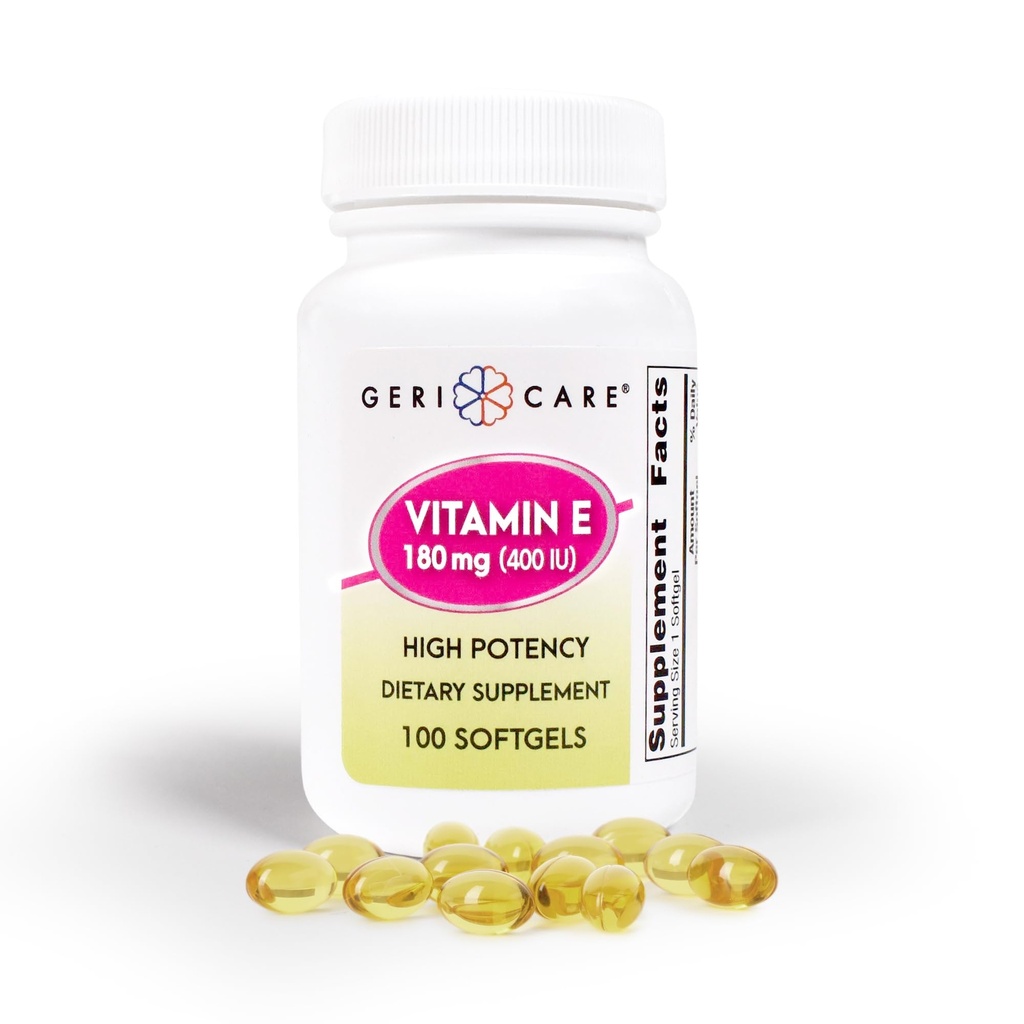 GeriCare High-Potency Vitamin E Capsules – 400 IU 支持皮肤和免疫,180mg → 100 Counter – 男女有机维生素E