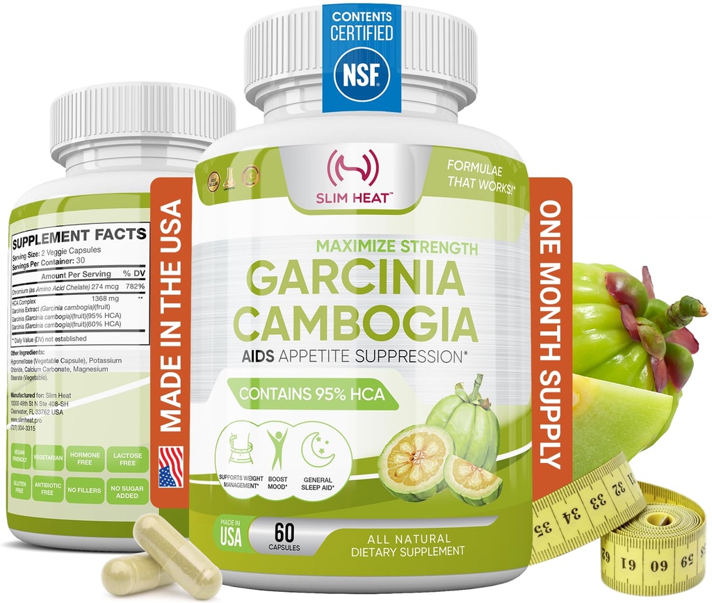 100%纯加西尼娅·坎博吉亚提取 95% HCA - 管理食品切削 - 女性和男性最佳碳化物阻塞剂 - 马克斯强加西尼娅·坎博吉亚 Raw 减肥药片在美国制造 - 60 Veggie Capsules