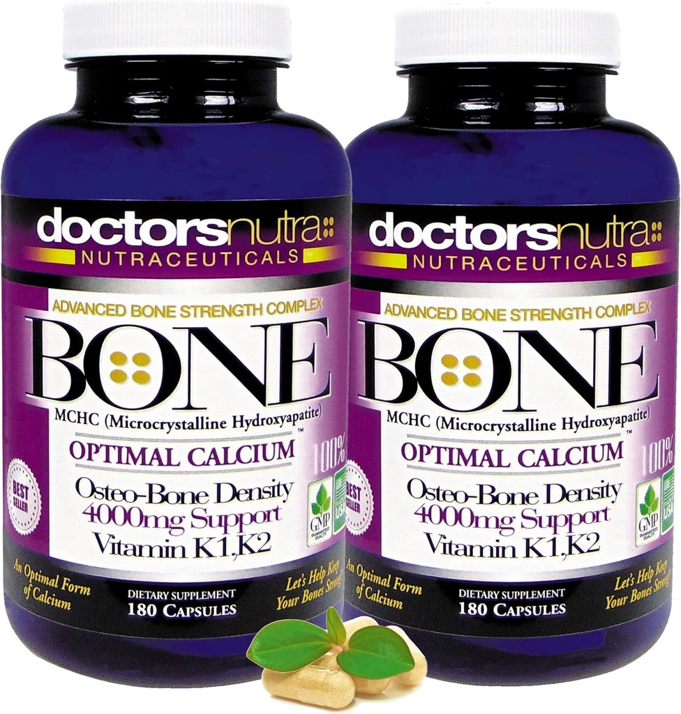 (Pack of 2) Calcium 1000 milgrams 配有 4000 milgrams MCHC 由 Nutra Nutraceuticals 医生加 K1. K2, 镁, 维生素D, 锌, 以及更多 的全钙最大骨力支持