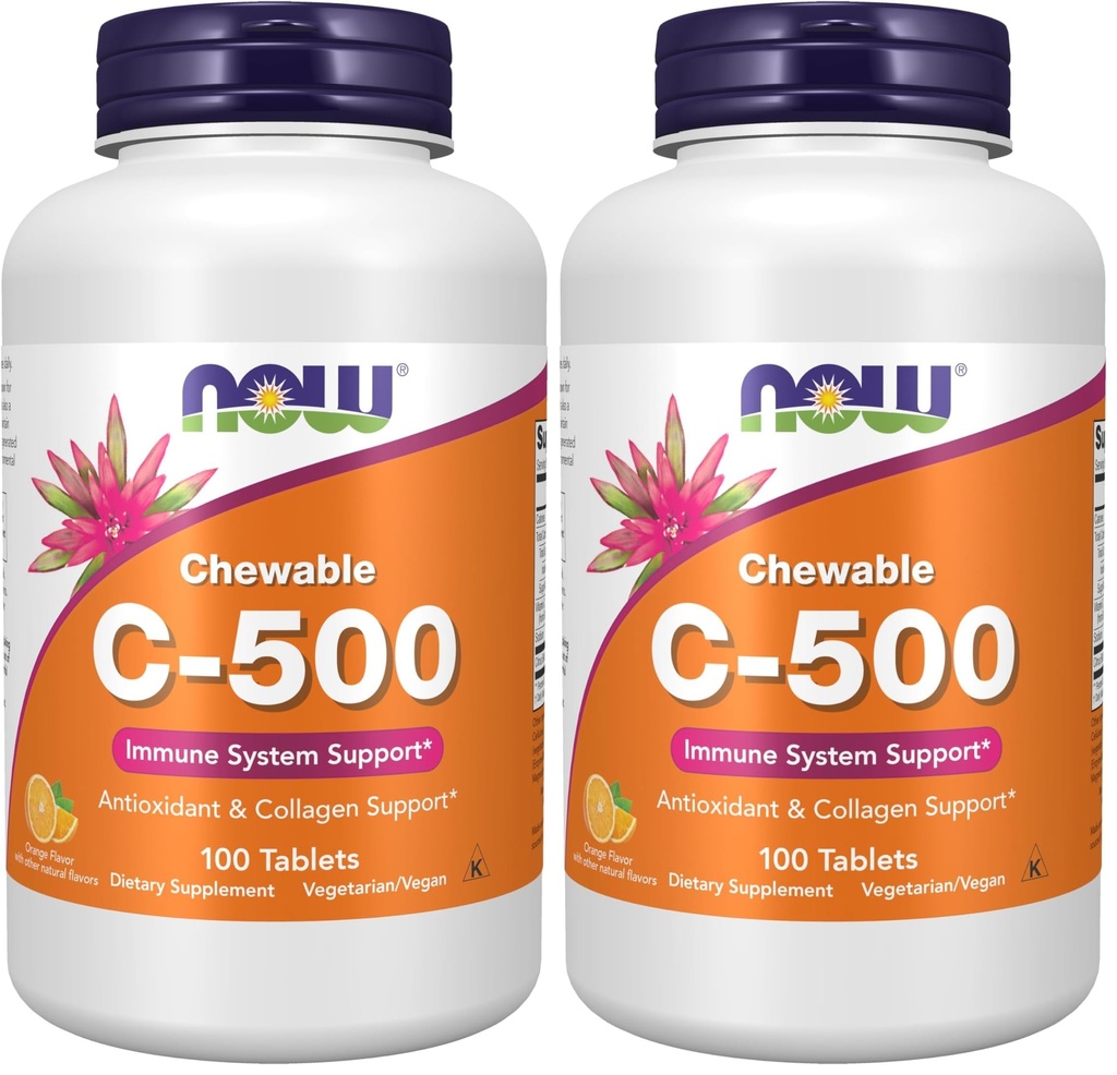 现在补充品,维生素C-500,抗氧化剂保护*,橙汁Flavor,100 Chewable Lozenges (Pack of 2)
