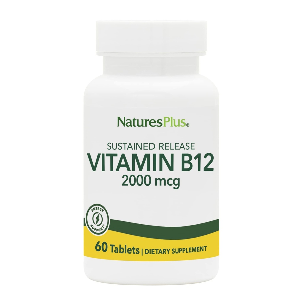 NaturesPlus Vitamin B12 2000 mcg - 60 Sustained Release Tablets - Energy & Immune Health Support - Gluten Free, Vegetarian - 60 Servings