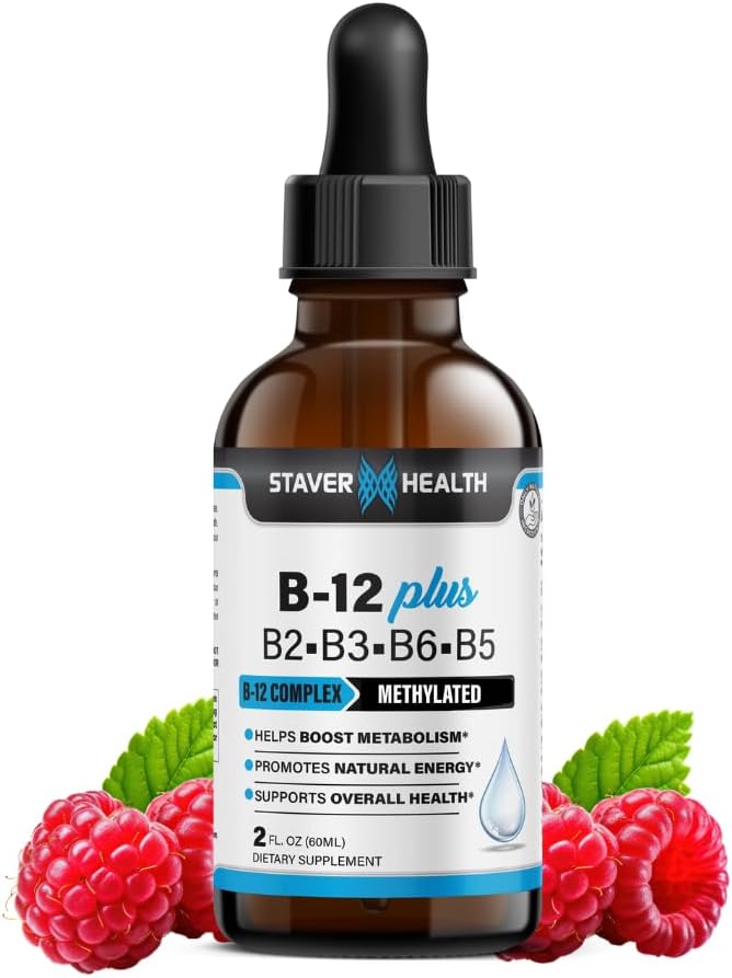 B12+ 液体维生素 B 复合补充剂 - B 复合维生素补充剂 - 2个月供应 - 能源支持补充剂 - Vegan - 非GMO - Gluten Free - 2 Fl Oz.