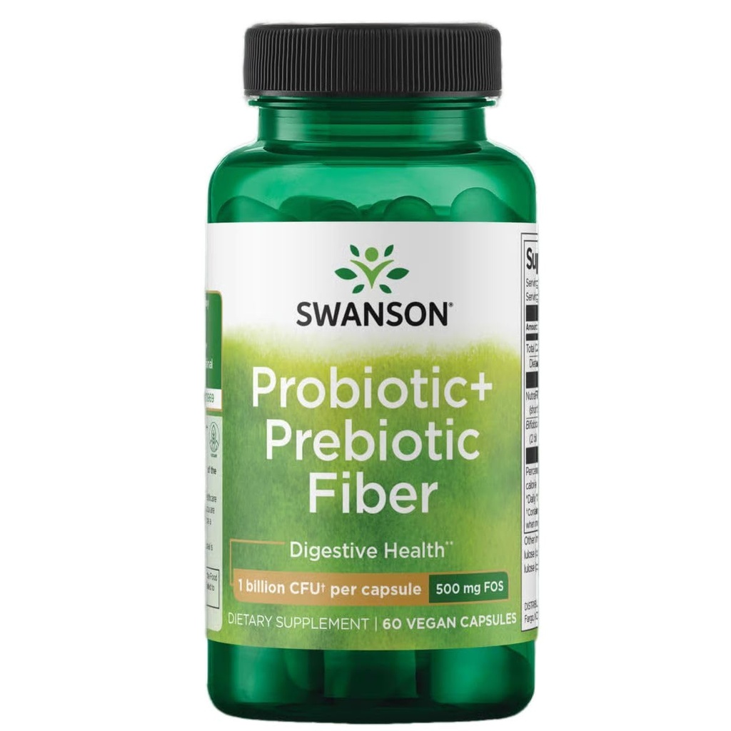 Swanson Prebiotic + Probiotic Fiber - 促进消化系统和免疫健康支助的自然补充 -- -- 艾滋病常规性和GI Tract Health - (60 Capsules,5亿 CMF)
