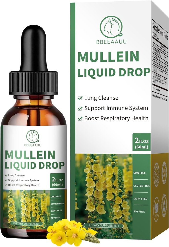 (2包) Mullein Drops for Lungs, 16-in-1 Mullein Leaf 提取 800MG for Lung cleanse, respiratory, 豁免,配有 Quercetin, Marshmallow, Black Cumin种子, 长老莓, 非 GMO, 2 Fl Oz