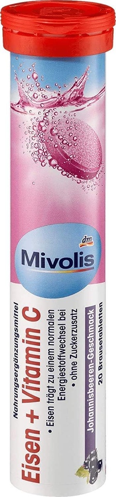 Mivolis Iron + 维生素 C effervescent 片 - 膳食补充品 1 Pack × 20 pcs 德国