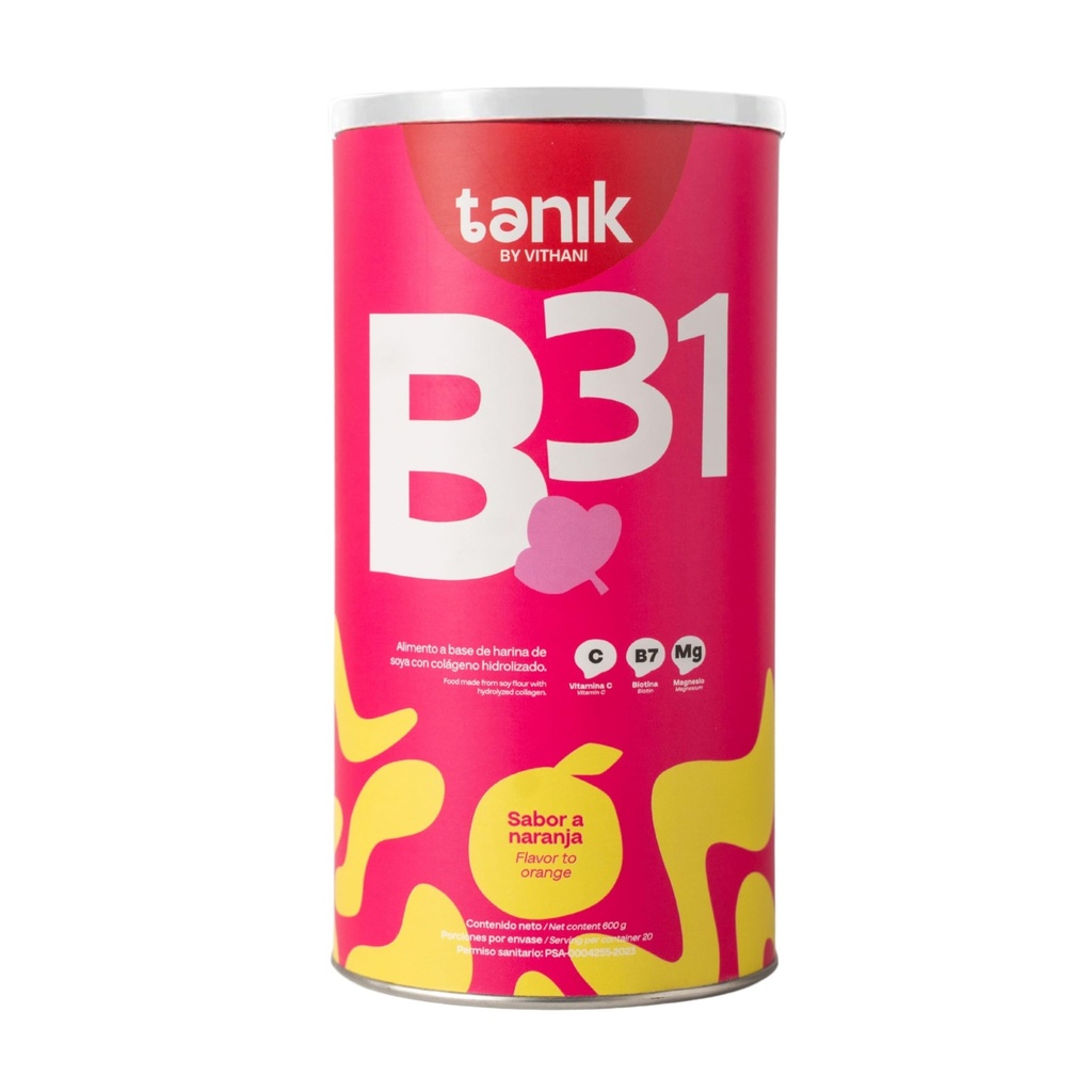 Vithani B31 Colageno 配有Citrate镁、维生素D、维生素E和Biotin – Collagen Plus 维生素C 配有皮肤、头发和钉子、橙色Flavor,20种服务