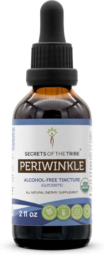 Periwinkle USDA组织的秘密 酒精无酒精提取 高概率草药滴 100%认证有机物 Periwinkle(温卡少校) 干草(2 oz)