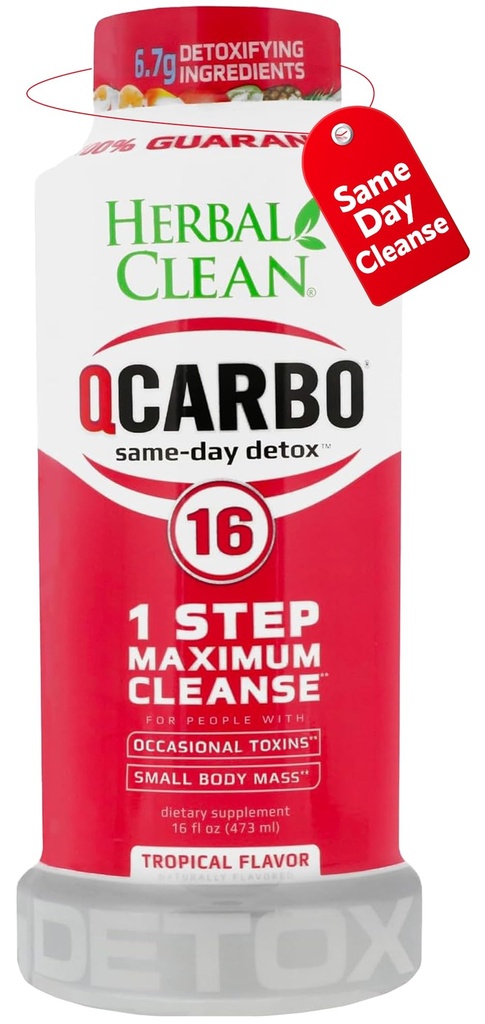草药清洁 Qcarbo16 同日解毒清酒(16 fl oz) - 热带Flavor Full body cleanse * 中度毒素的解毒清酒*,维生素B2和维生素B12供男女使用