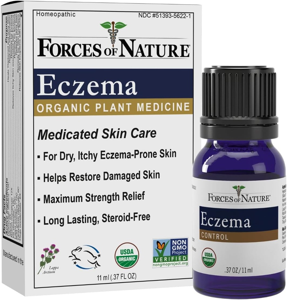 Forces of Nature Eczema Control, Sensitive, Dry and Itchy Skin Relief, Steroid-Free Skin Care for Flare-Ups, Eczema Treatment for Adults, Organic Homeopathic Medicine, Fast-Acting, 11ml (0.37 fl oz)
