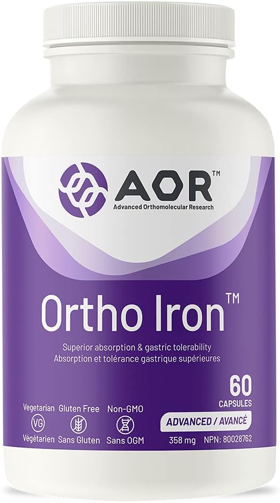 AOR, Ortho Iron,支持铁吸附和胃耐受性,健康红细胞形成,饮食补充,蔬菜,60种服务(60种Capsules).