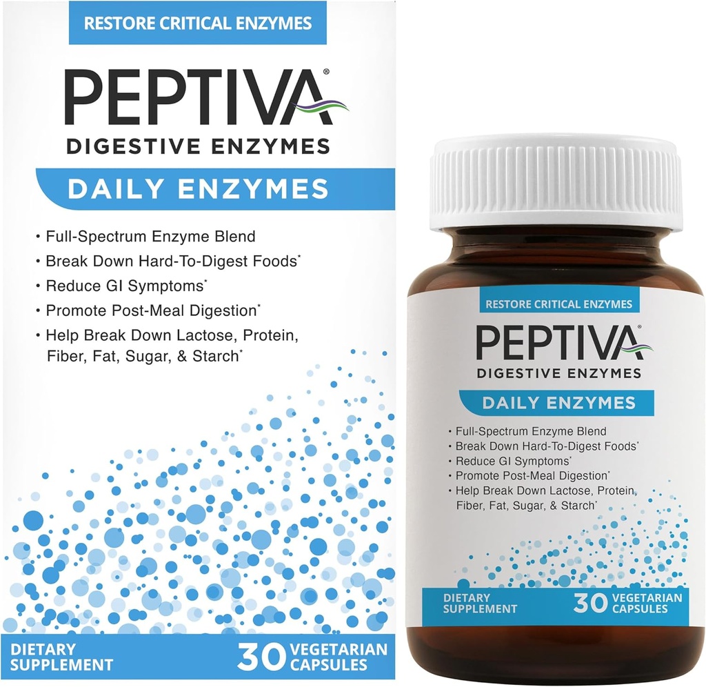 Peptiva Daily 消化酶, Full-Spectrum, Daily 消化酶健康, 支持断裂食品和餐后消化酶, 30cmt