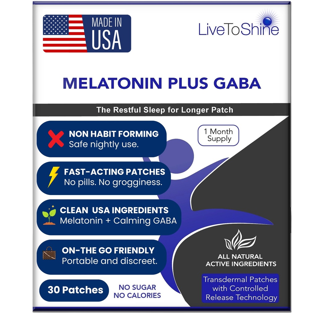 Live to Shine Melatonin Patches for Sleep - Plus GABA to calm Busy Brains Fast - 完美男女组合 - 慢释放 - 30 Patches - 美国制造