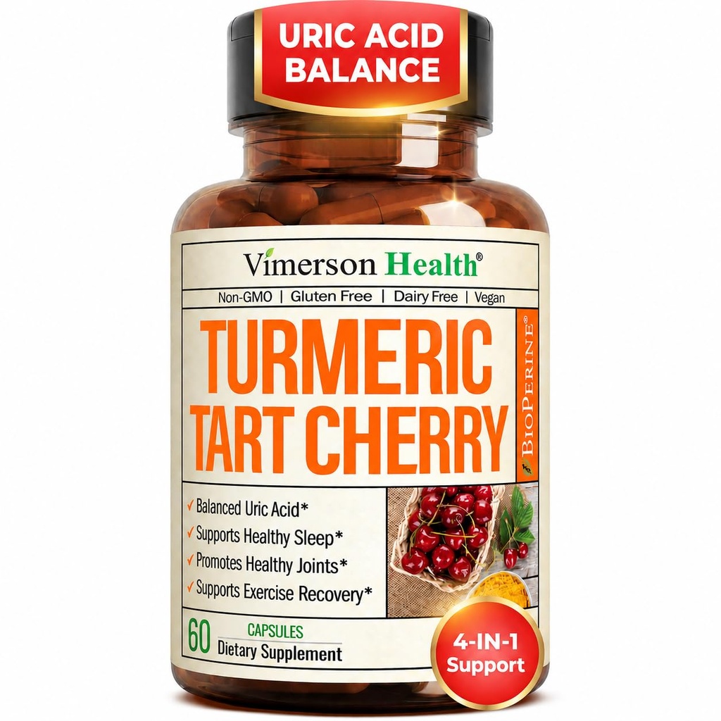 Turmeric Curcumin 补充品为 10:1 Tart Cherry 提取剂 & Celery 种子提取剂 - 天然铀酸平衡剂 联合健康和睡眠援助 - Turmeric Curcumin with Black Pepper. 60 Tart Cherry Charry Capsules