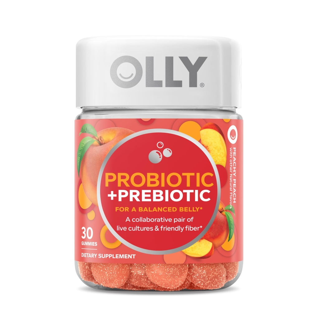 OLLY Probiotic + Prebiotic Gummy, 5亿CFUs, FOS, 成年可口可口的男女补助, 桃花可口, 30天供给 - 30个计数