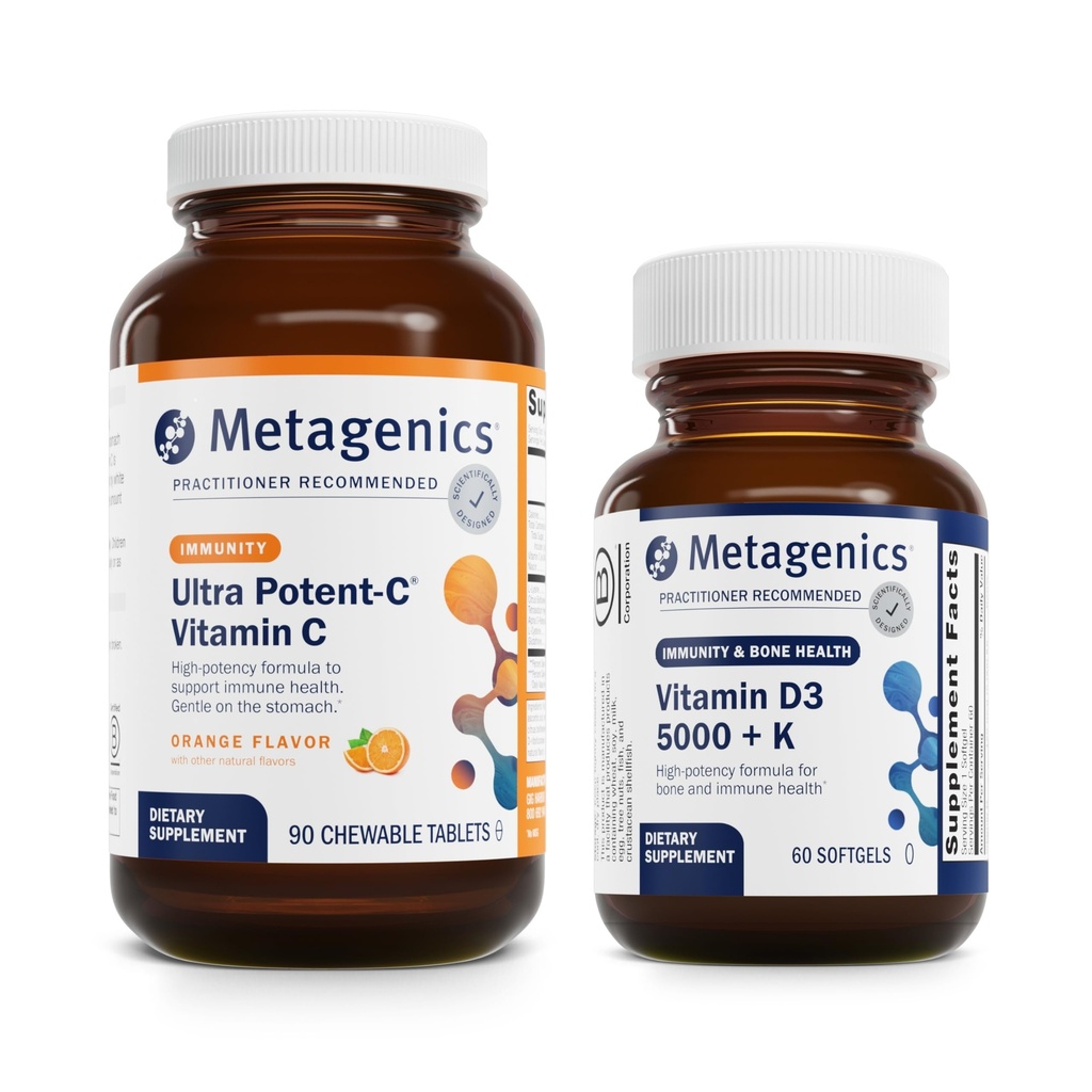 变异剂包 - Ultra Potent-C Chewble & D3 5,000 + K - 90 超Potent-C Chewble for Imune & Antioxidant Support - 60 软胶 + K → Imune, Heart & Bone Health