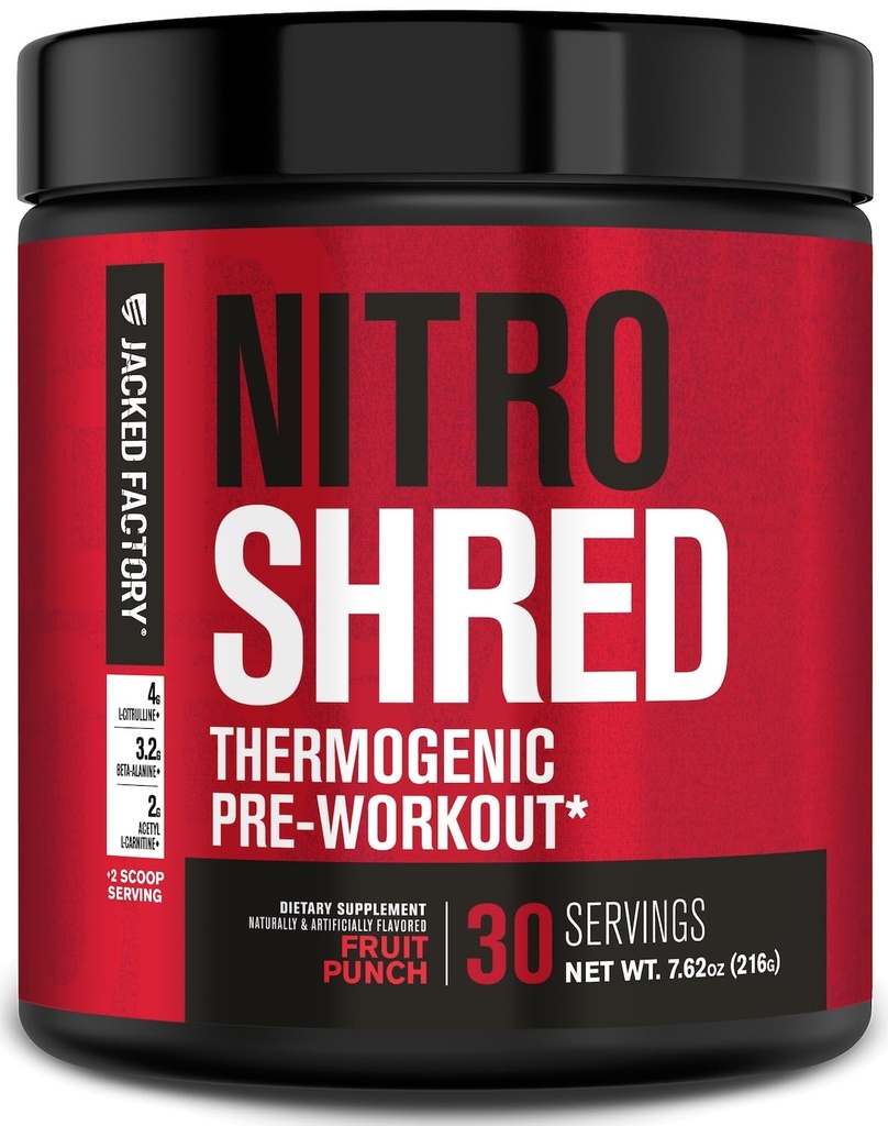 Jacked Factory NITRSURGE Shred Pre Workout Supplement - 能源助推器,即时强力增益器,尖锐聚焦器,强力泵 - Nitric Oxide Boster & PreWorkout Power - 30Sv,水果扑克