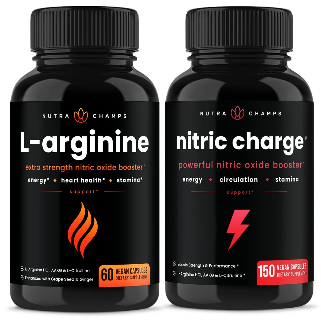 NutraChamps L-Arginine Capsules和硝化充电 Capsules 2 包装包