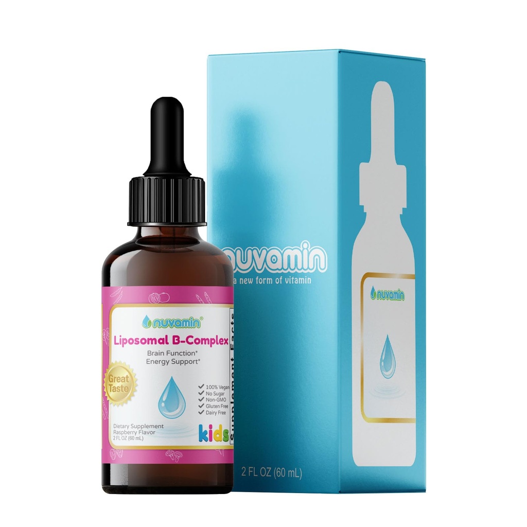 Nuvamin – Liposomal B-Complex Drops for Kids Baby Toddlers & addicles, 2Fl.Oz (60ml), 120 Daily Service. B1, B2, B3, B5, B6, B7, B9, B12. 大品味 - 天然 - 高吸收, 拉斯贝里 Flavor