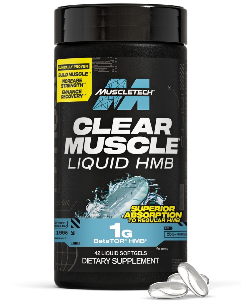 肌肉科技 HMB 补充1000mg, 清肌 (42 液体软胶) - Lean Muscle和回收-HMB 自由酸肌 补充-帮助 降低肌肉分解 - 包装 May Vary
