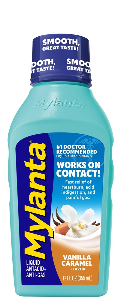 Mylanta Heartburn and Gas Relief, 液态安塔西德, 香草卡拉梅尔弗拉沃尔, 12 Fluid Ounce