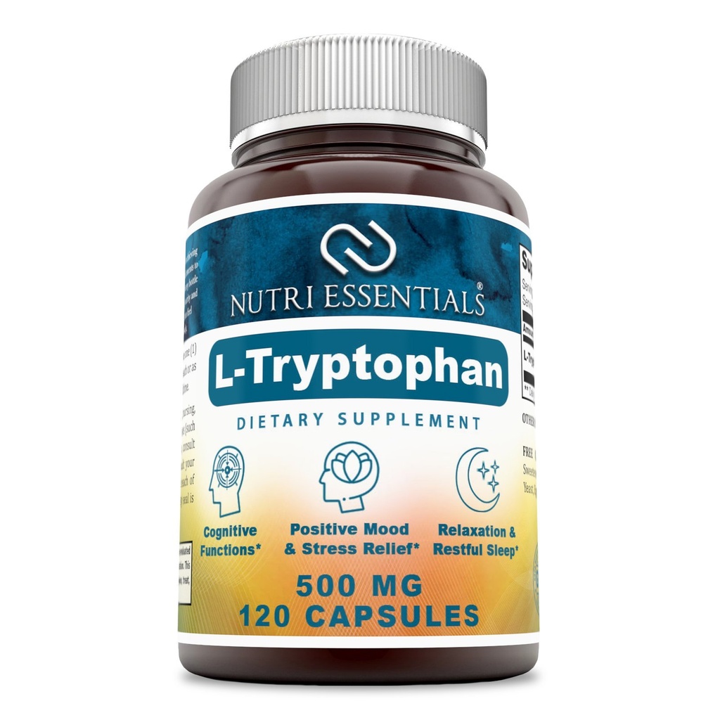 L-Tryptophan Dietary Supplement - Natural Sleep Supplements with 500 mg of Free Form L Tryptophan - Circulation & Immune Support 120 Capsules
