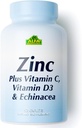 ALFA VITAMINS 锌+维生素C、D3和Echinacea 补充剂、强化吸收的免疫支持公式、支持骨质健康、免疫功能和抗氧化剂保护,120个卡片