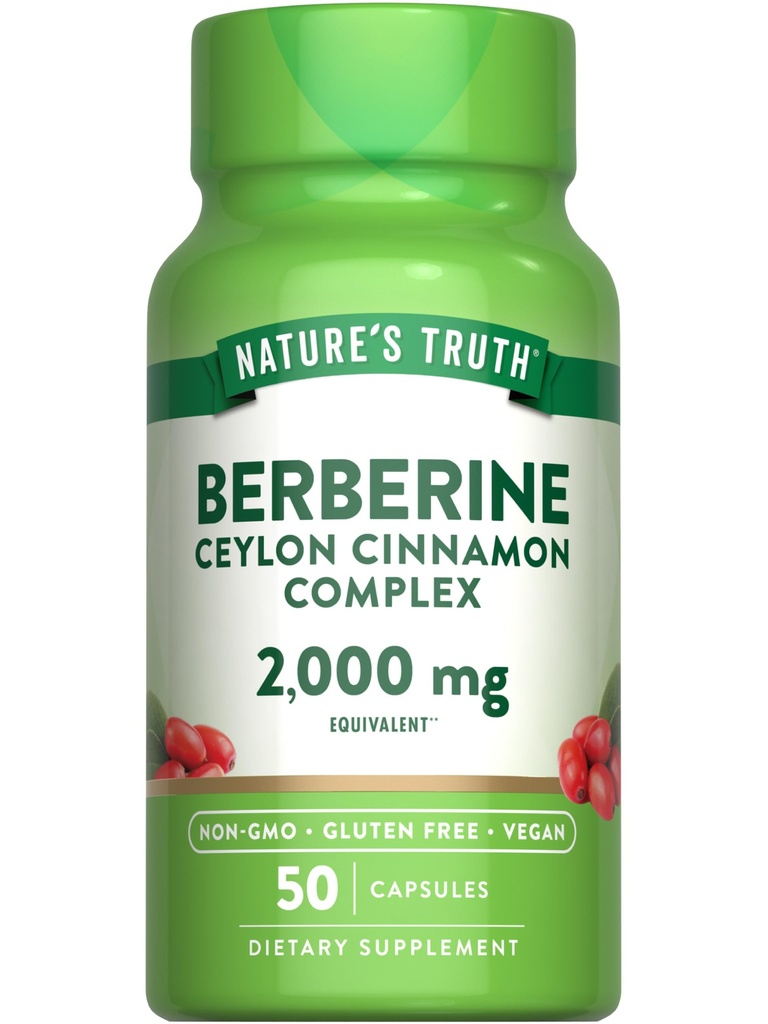 Natural's Truth Berberine with Ceylon Cinnamon Complex | 2,000mg | 50 Vegan Capsules | Vegan, Non-GMO, 和 Gluten 免费补编