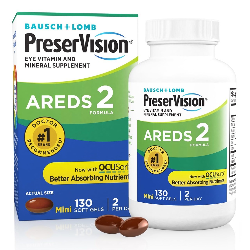 Preservision AREDS 2 眼维生素,#1 眼科医生推荐品牌,Lutein和Zeaxanthin 补充维生素C,维生素E,Zinc和铜,130 软胶(米尼格尔)