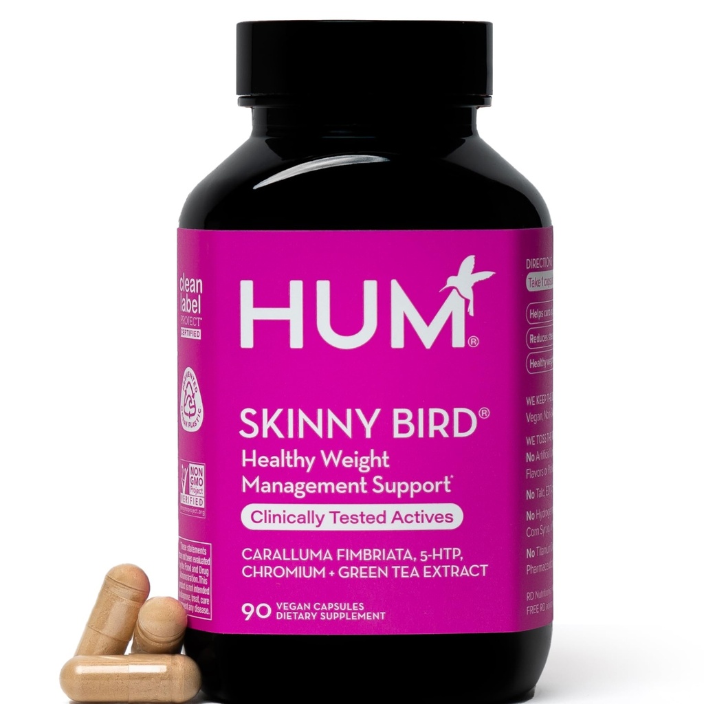 HUM Skinny Bird Green Tea Exceptite 对女性的支持,包括5HTP, Chromium, Caralluma Fimbriata, Gluten Free and Vegan, Green Tea Except Capsules Supples for Women, 90 Capsules