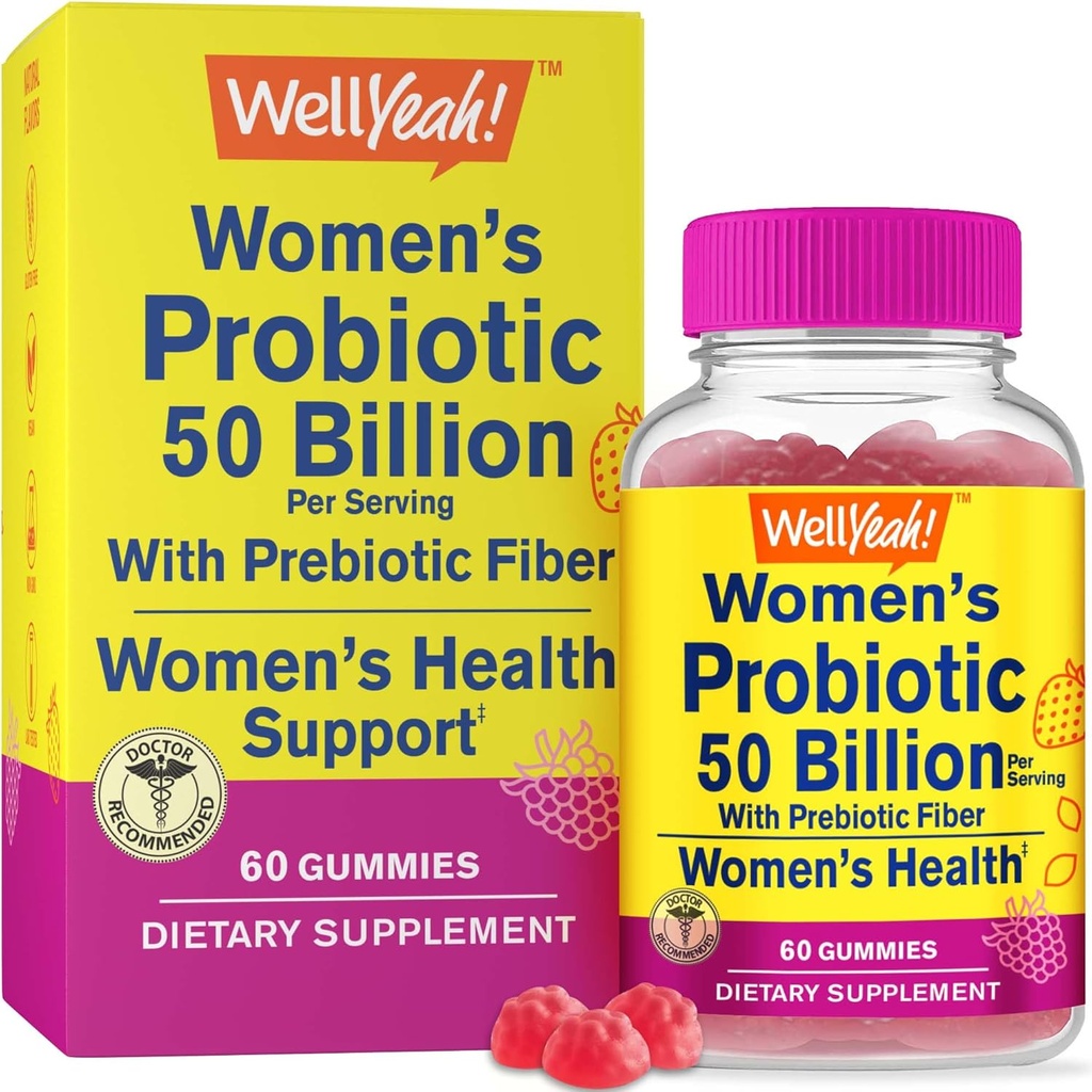 (原始内容存档于2019-03-04) (中文(简体) ). Wellyeah Womens Probiotic 50亿古姆 12 Strains - 带有预生纤维的消化剂 - 阴道,消化剂,Immune Suport and Gut Health - 大陆架稳定的Probiotic Gumies - 60古姆