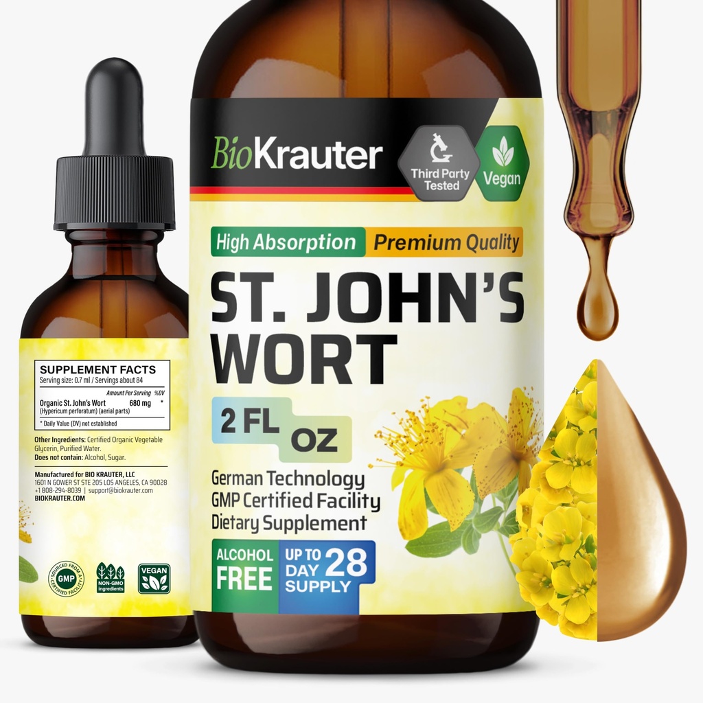 双胞胎 St John's Wort Tincture - Hypericum Perforatum 液体提取用于Mood支持 - 高吸收 - Vegan Drops 2 Fl.Oz.