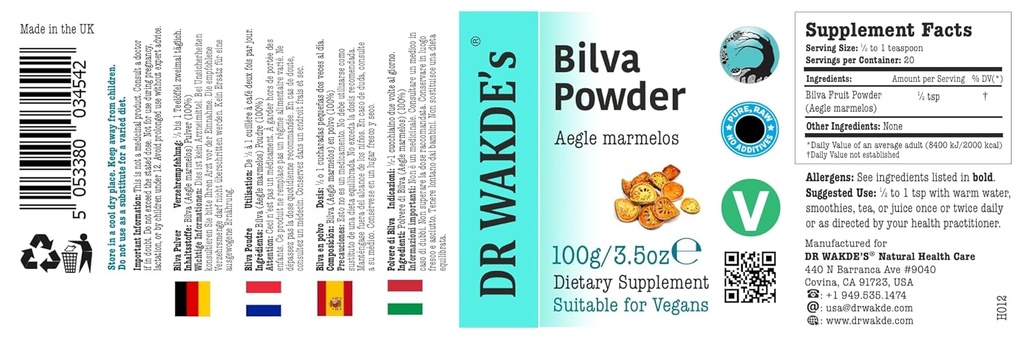 WAKDE的Bilva果粉(Bael Fruit QQ Aegle Memmelos) - 100g(3.5oz) - 纯净,Raw & Dried Powder - Ayurvedic Herb - Vegan - 无添加,无移除 - 同一天发送